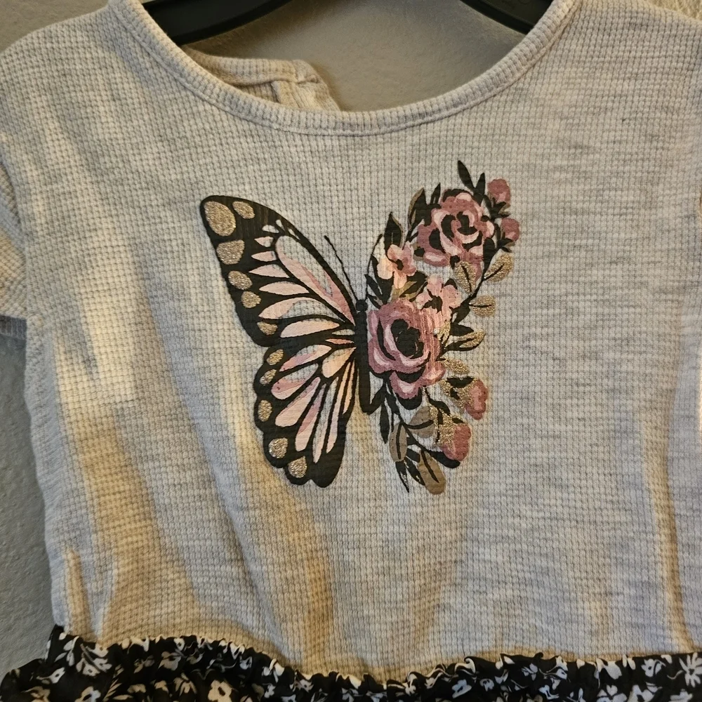Little Lass Brown and Pink Butterfly Dress - Picture 2 of 6